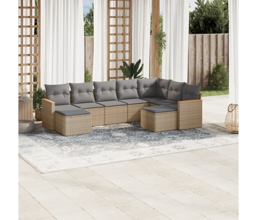 Juego de sofás jardín con cojines beige mezcla 9 pzas ratán PE