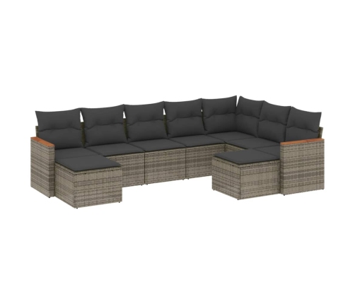 Set de muebles de jardín 9 pzas y cojines ratán sintético gris