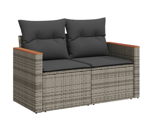Set de muebles de jardín 9 pzas y cojines ratán sintético gris