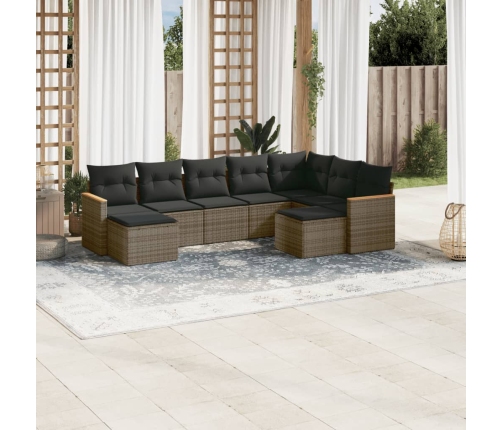 Set de muebles de jardín 9 pzas y cojines ratán sintético gris
