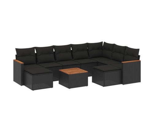 Set de sofás de jardín 10 pzas cojines ratán sintético negro