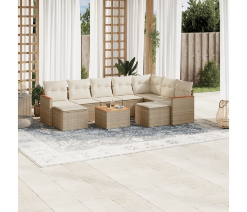 Juego de sofás jardín con cojines beige 10 pzas ratán sintético