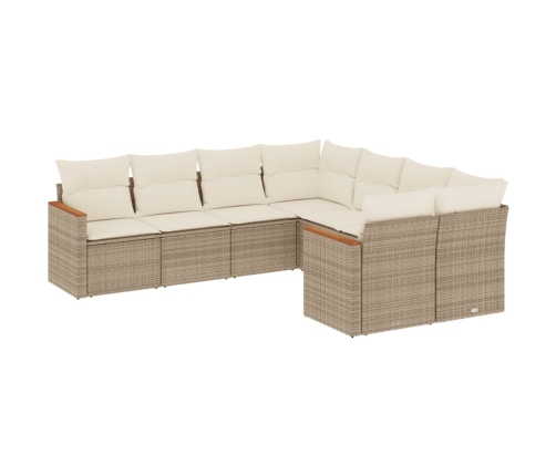Juego de sofás de jardín con cojines beige 8 pzas ratán PE