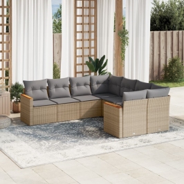 Juego de sofás jardín con cojines beige mezcla 8 pzas ratán PE