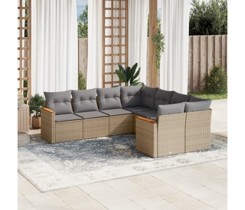 Juego de sofás jardín con cojines beige mezcla 8 pzas ratán PE
