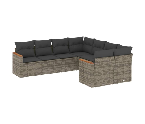 Set de sofás de jardín 8 pzas y cojines ratán sintético gris