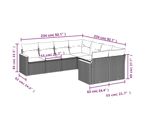 Set de sofás de jardín 8 pzas y cojines ratán sintético gris