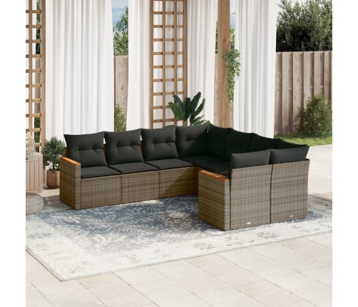 Set de sofás de jardín 8 pzas y cojines ratán sintético gris