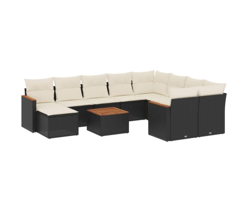 Set de sofás de jardín 11 pzas y cojines ratán sintético negro