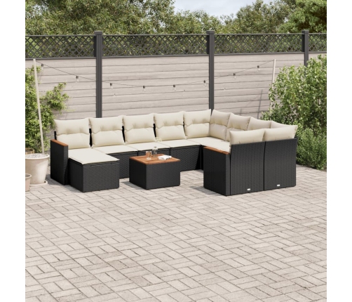 Set de sofás de jardín 11 pzas y cojines ratán sintético negro