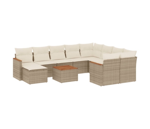 Set de sofás de jardín 11pzas con cojines ratán sintético beige