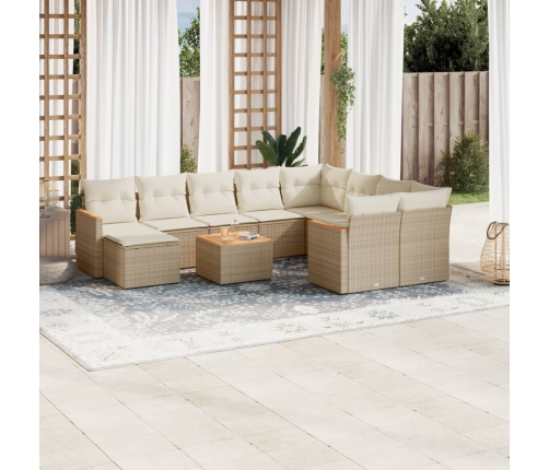 Set de sofás de jardín 11pzas con cojines ratán sintético beige