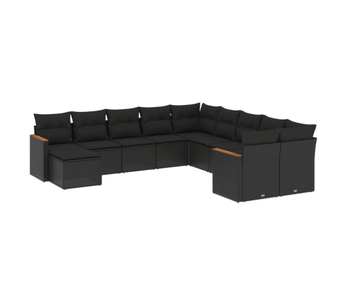 Set de sofás de jardín 11 pzas y cojines ratán sintético negro