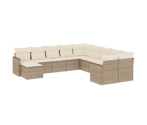 Set de sofás de jardín 11pzas con cojines ratán sintético beige