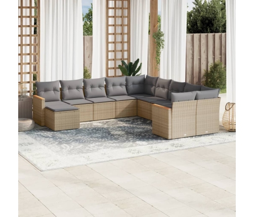 Juego de sofás jardín con cojines beige mezcla 11 pzas ratán PE