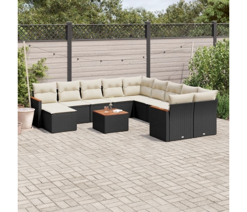 Set de sofás de jardín 12 piezas cojines ratán sintético negro