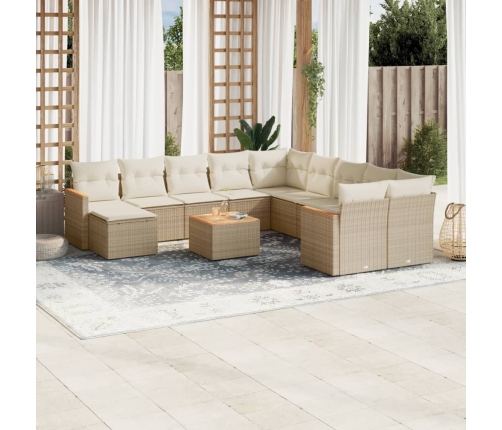 Set de sofás de jardín 12 pzas y cojines ratán sintético marrón