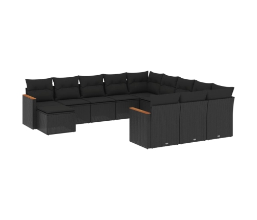 Set de sofás de jardín 12 piezas cojines ratán sintético negro