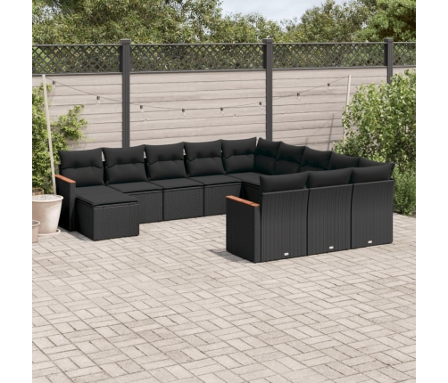 Set de sofás de jardín 12 piezas cojines ratán sintético negro