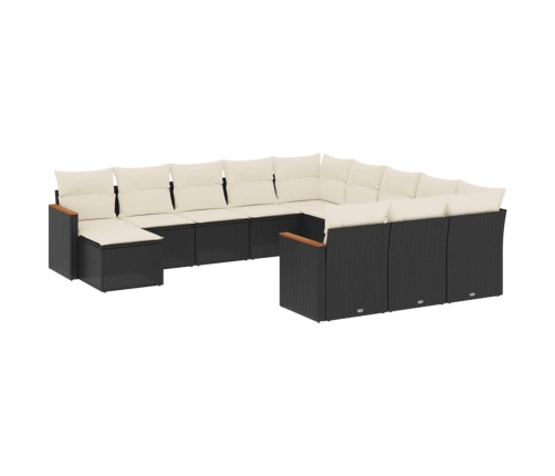 Set de sofás de jardín 12 piezas cojines ratán sintético negro