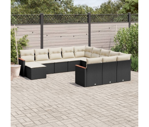 Set de sofás de jardín 12 piezas cojines ratán sintético negro