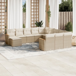 Set de sofás de jardín 12 pzas y cojines ratán sintético marrón