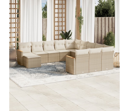 Set de sofás de jardín 12 pzas y cojines ratán sintético marrón