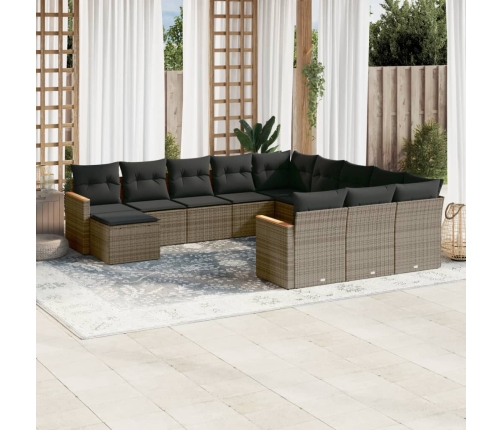 Set de sofás de jardín 12 pzas con cojines ratán sintético gris