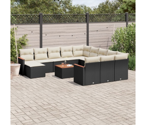 Set de sofás de jardín y cojines 13 pzas ratán sintético negro