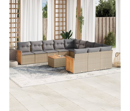 Juego de sofás jardín con cojines beige mezcla 13 pzas ratán PE