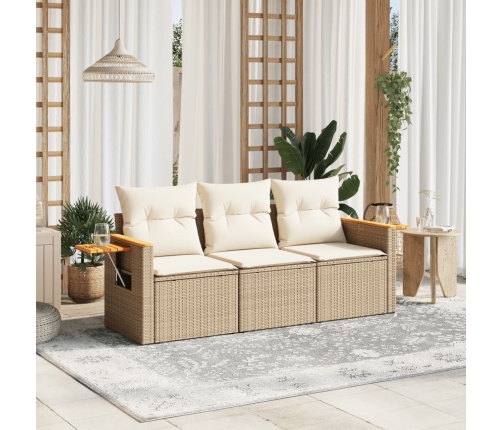 Juego de sofás de jardín con cojines beige 3 pzas ratán PE