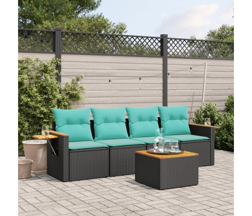 Set de sofás de jardín 5 pzas con cojines ratán sintético negro