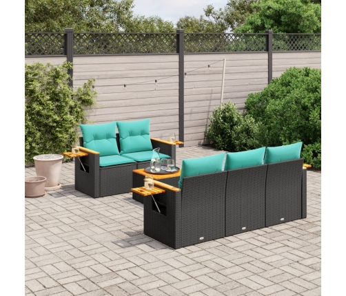 Set de sofás de jardín 6 pzas con cojines ratán sintético negro