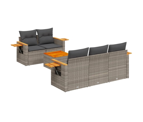 Set de muebles de jardín 6 pzas y cojines ratán sintético gris