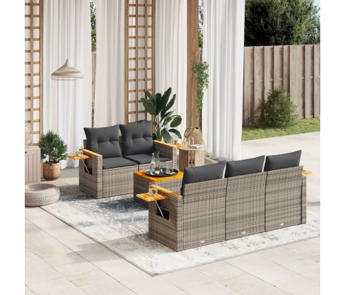 Set de muebles de jardín 6 pzas y cojines ratán sintético gris