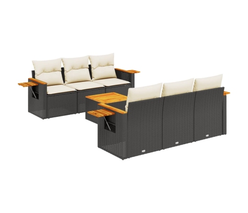 Set de comedor de jardín 7 pzas y cojines ratán sintético negro