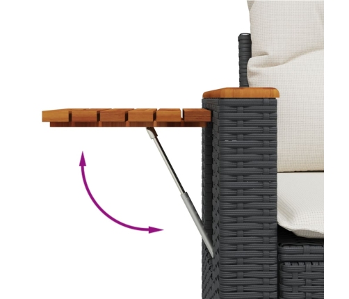 Set de comedor de jardín 7 pzas y cojines ratán sintético negro