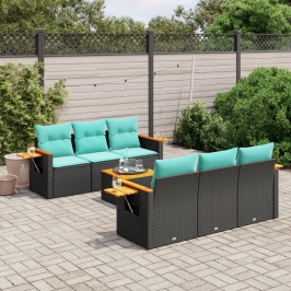 Set de sofás de jardín 7 pzas con cojines ratán sintético negro