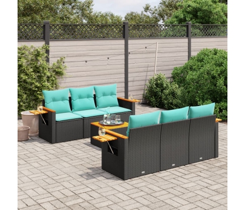 Set de sofás de jardín 7 pzas con cojines ratán sintético negro