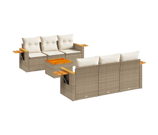 Set sofás de jardín 7 piezas y cojines ratán sintético beige