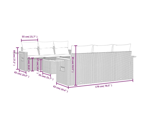Set sofás de jardín 7 piezas y cojines ratán sintético beige