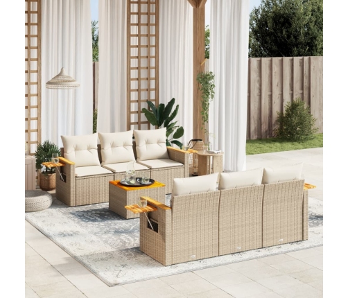 Set sofás de jardín 7 piezas y cojines ratán sintético beige