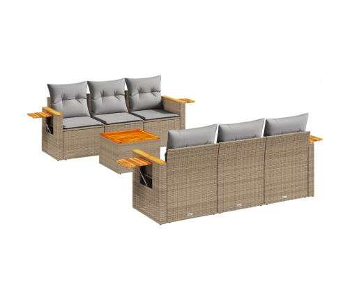 Set sofás de jardín 7 piezas y cojines ratán sintético beige