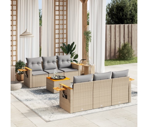 Set sofás de jardín 7 piezas y cojines ratán sintético beige
