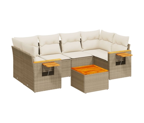Set sofás de jardín 7 piezas y cojines ratán sintético beige