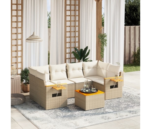 Set sofás de jardín 7 piezas y cojines ratán sintético beige