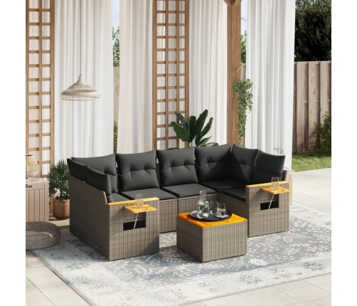 Set de sofás de jardín 7 piezas con cojines ratán PE gris