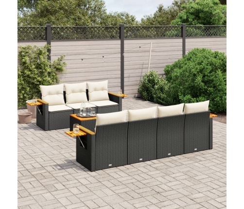 Set de sofás de jardín 8 piezas y cojines ratán sintético negro