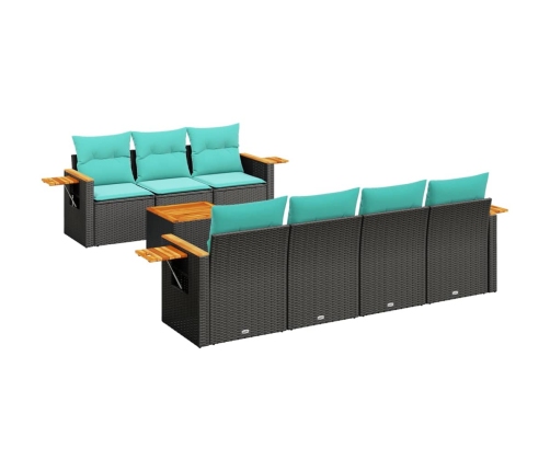 Set de sofás de jardín 8 pzas con cojines ratán sintético negro