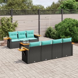Set de sofás de jardín 8 pzas con cojines ratán sintético negro